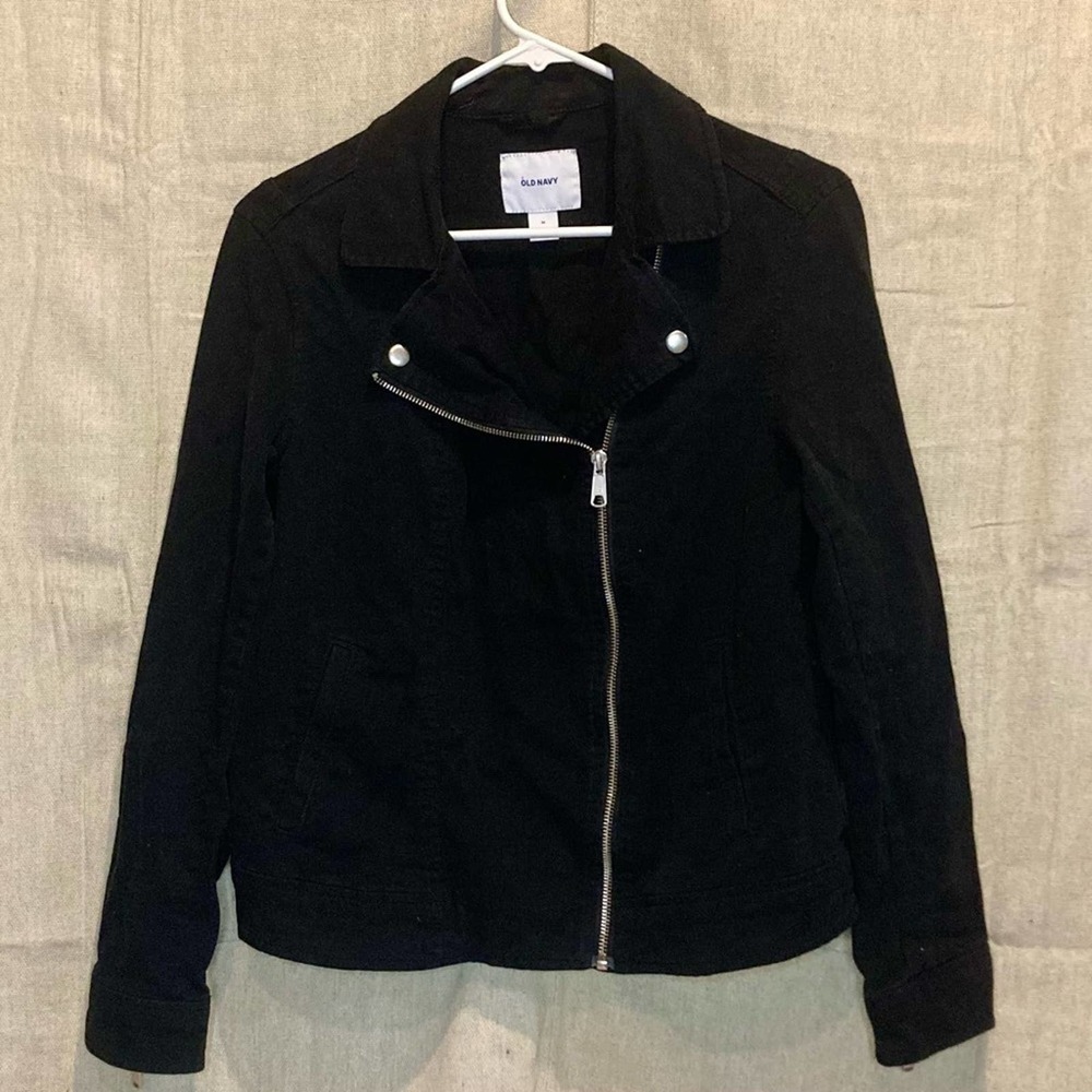 Old Navy Black Twill Cotton Biker Jacket